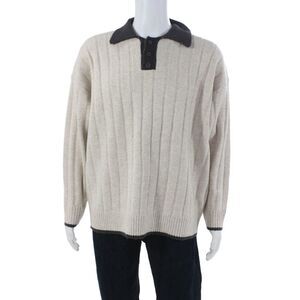 Hemi Blurr Mens Wool Collared Pullover Sweater Beige Long Sleeve Size S